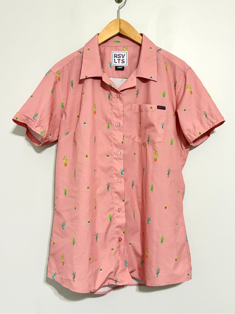 RSVLTS Prickeños KUNUFLEX Short Sleeve Button-Down Shirt Cactus Print Size Large